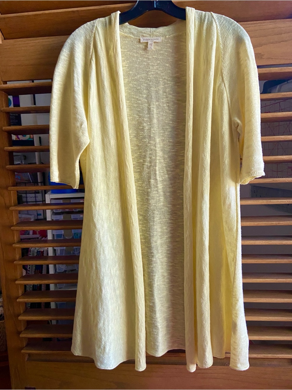 Eileen Fisher S 8 -10 Pale Yellow Open-Front Lightweight Cardigan